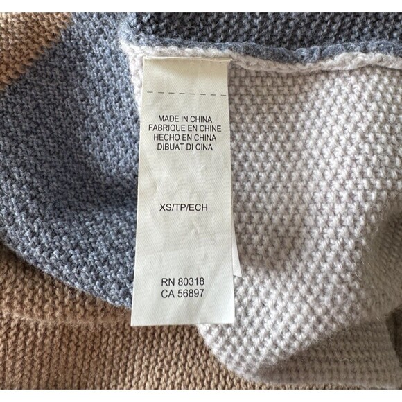 Lucky Brand Open Cardigan Sweater Blue Tan Wool Cashmere Viscose Blend XS - Picture 4 of 12